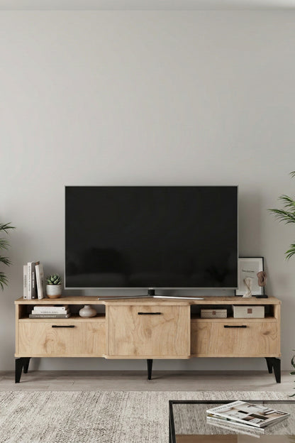TV Sehpası 160 cm Kapaklı Raflı Televizyon Ünitesi Salon Oturma Odası TV Sehpa Mistral