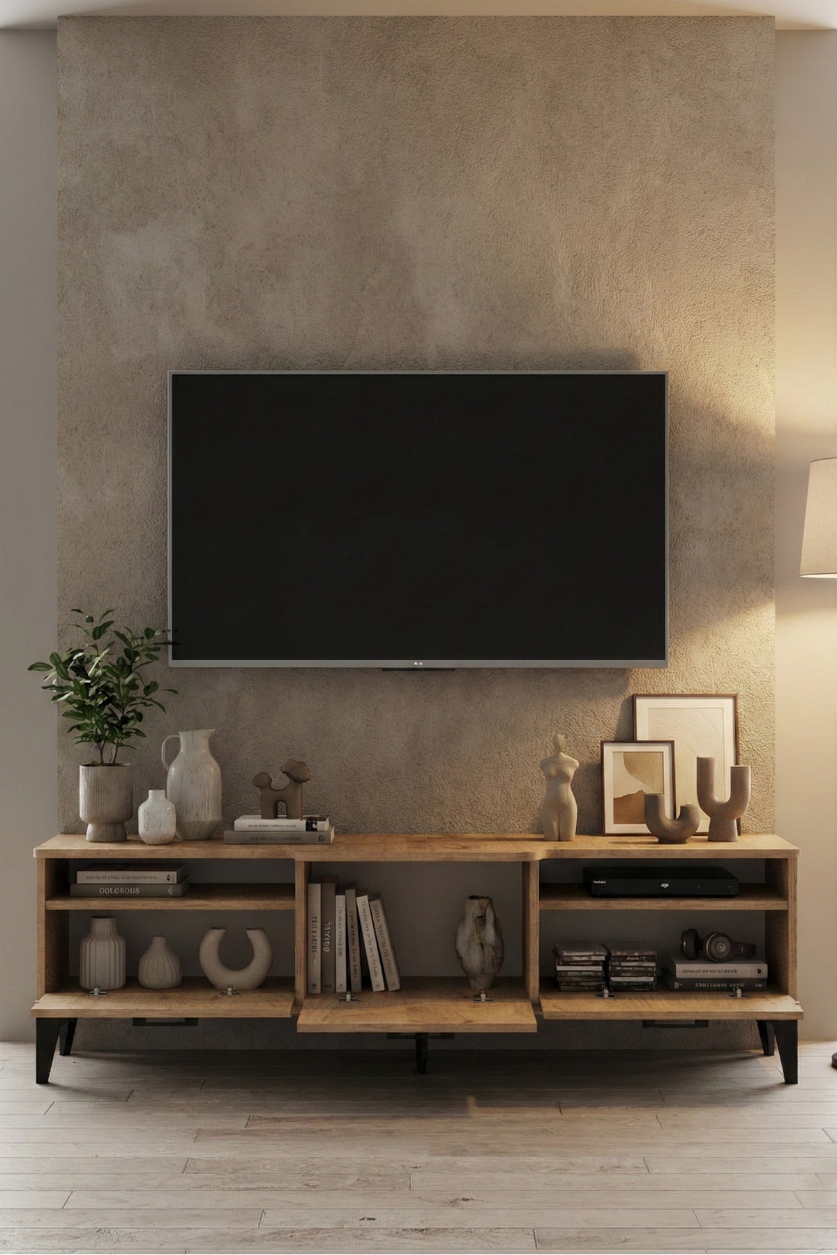 TV Sehpası 160 cm Kapaklı Raflı Televizyon Ünitesi Salon Oturma Odası TV Sehpa Mistral
