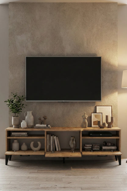 TV Sehpası 160 cm Kapaklı Raflı Televizyon Ünitesi Salon Oturma Odası TV Sehpa Mistral