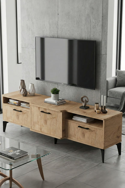 TV Sehpası 160 cm Kapaklı Raflı Televizyon Ünitesi Salon Oturma Odası TV Sehpa Mistral