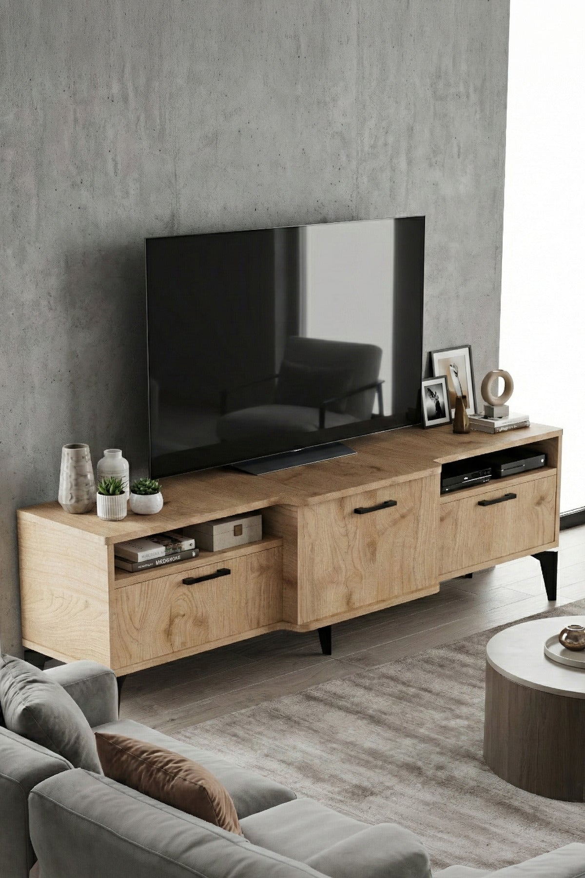 TV Sehpası 160 cm Kapaklı Raflı Televizyon Ünitesi Salon Oturma Odası TV Sehpa Mistral