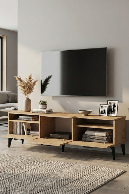 TV Sehpası 160 cm Kapaklı Raflı Televizyon Ünitesi Salon Oturma Odası TV Sehpa Mistral