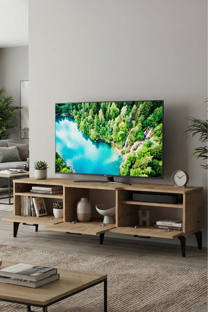 TV Sehpası 160 cm Kapaklı Raflı Televizyon Ünitesi Salon Oturma Odası TV Sehpa Mistral