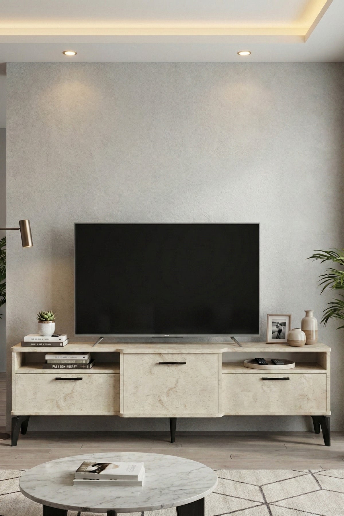 TV Sehpası 160 cm Kapaklı Raflı Televizyon Ünitesi Salon Oturma Odası TV Sehpa Mistral