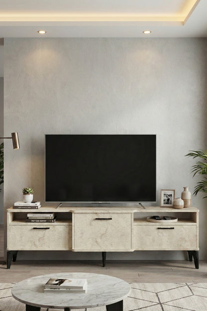 TV Sehpası 160 cm Kapaklı Raflı Televizyon Ünitesi Salon Oturma Odası TV Sehpa Mistral