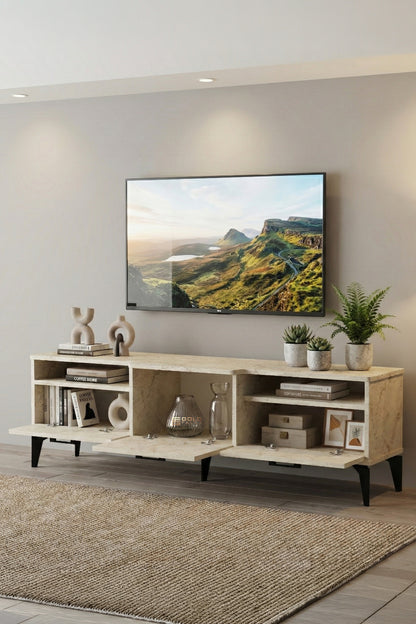 TV Sehpası 160 cm Kapaklı Raflı Televizyon Ünitesi Salon Oturma Odası TV Sehpa Mistral