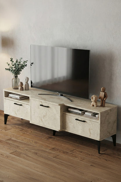 TV Sehpası 160 cm Kapaklı Raflı Televizyon Ünitesi Salon Oturma Odası TV Sehpa Mistral