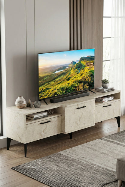 TV Sehpası 160 cm Kapaklı Raflı Televizyon Ünitesi Salon Oturma Odası TV Sehpa Mistral