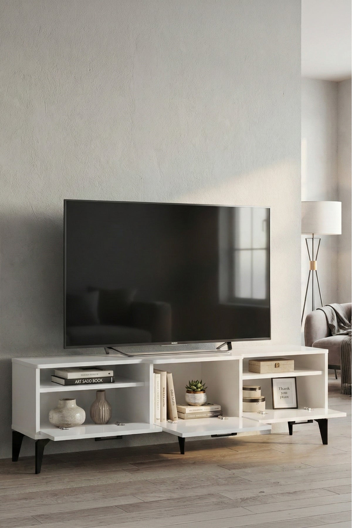 TV Sehpası 160 cm Kapaklı Raflı Televizyon Ünitesi Salon Oturma Odası TV Sehpa Mistral