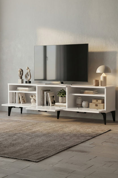 TV Sehpası 160 cm Kapaklı Raflı Televizyon Ünitesi Salon Oturma Odası TV Sehpa Mistral