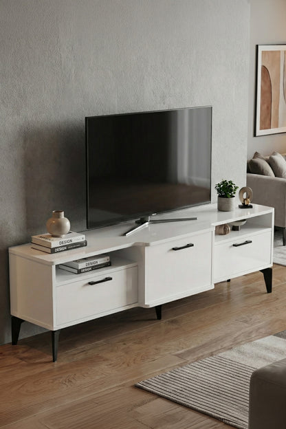TV Sehpası 160 cm Kapaklı Raflı Televizyon Ünitesi Salon Oturma Odası TV Sehpa Mistral