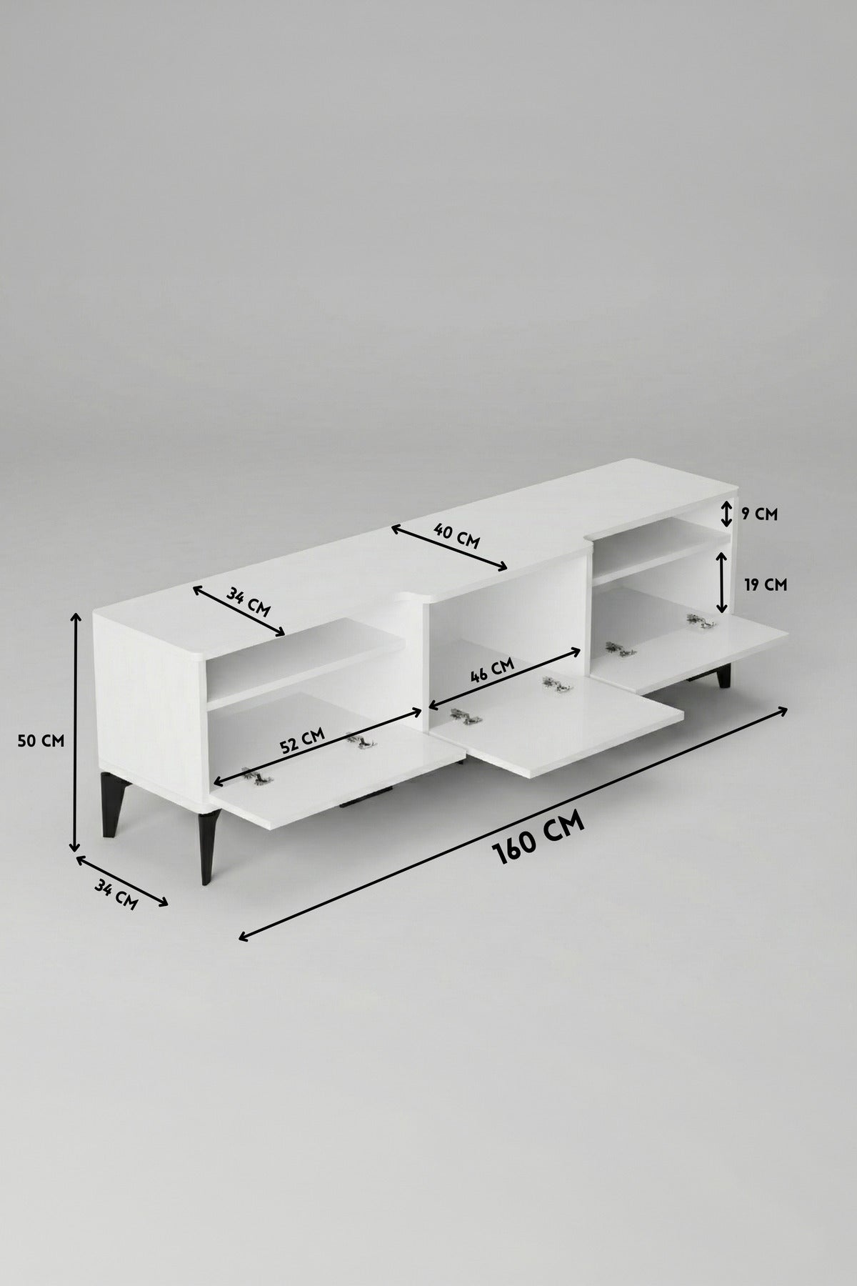 TV Sehpası 160 cm Kapaklı Raflı Televizyon Ünitesi Salon Oturma Odası TV Sehpa Mistral