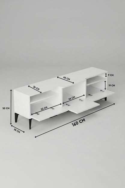 TV Sehpası 160 cm Kapaklı Raflı Televizyon Ünitesi Salon Oturma Odası TV Sehpa Mistral