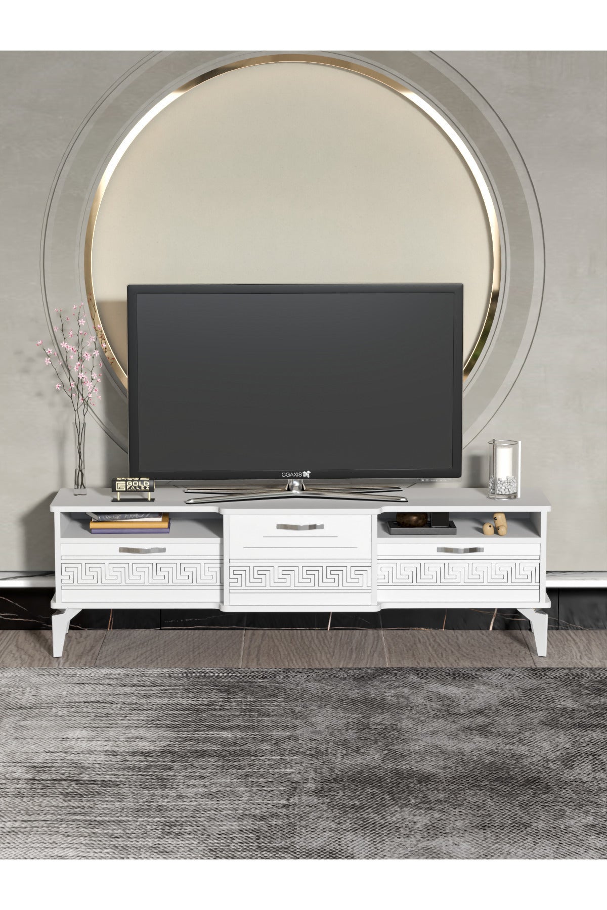 TV Sehpası 160 cm Kapaklı Raflı Televizyon Ünitesi Salon Oturma Odası TV Sehpa Mistral