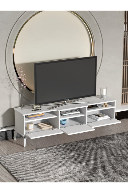 TV Sehpası 160 cm Kapaklı Raflı Televizyon Ünitesi Salon Oturma Odası TV Sehpa Mistral