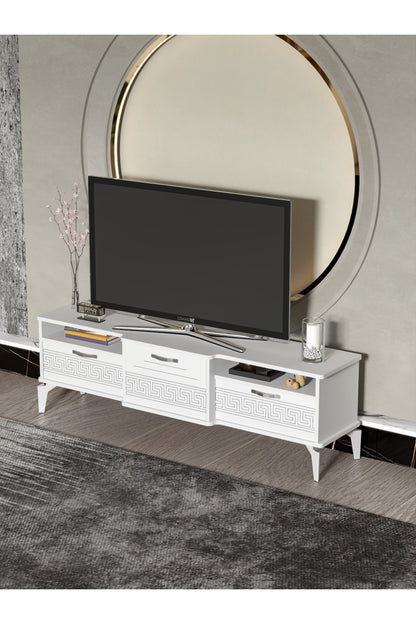 TV Sehpası 160 cm Kapaklı Raflı Televizyon Ünitesi Salon Oturma Odası TV Sehpa Mistral