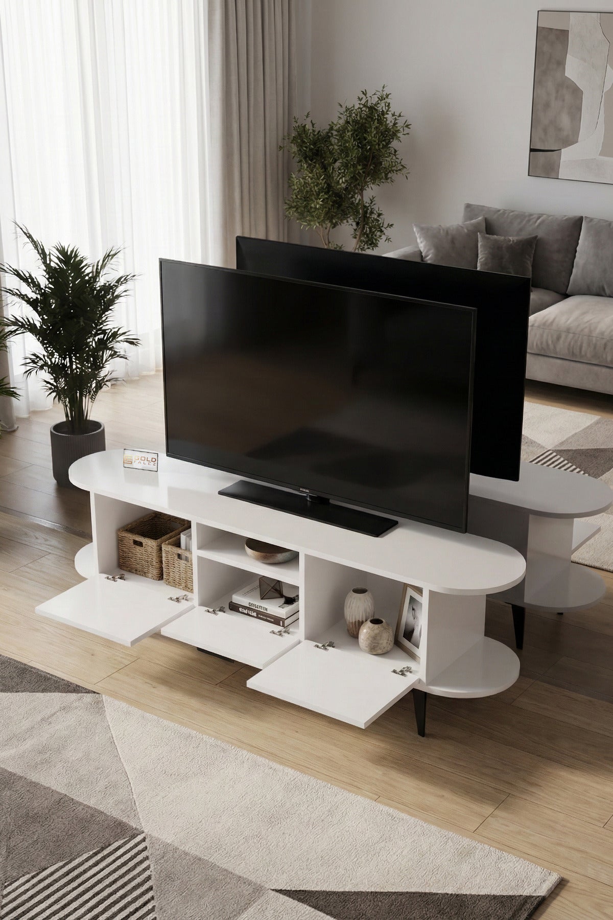 TV Sehpası 160 cm Modern 3 Kapaklı Tv Sehpa Çok Amaçlı Konsol Ünitesi Mira