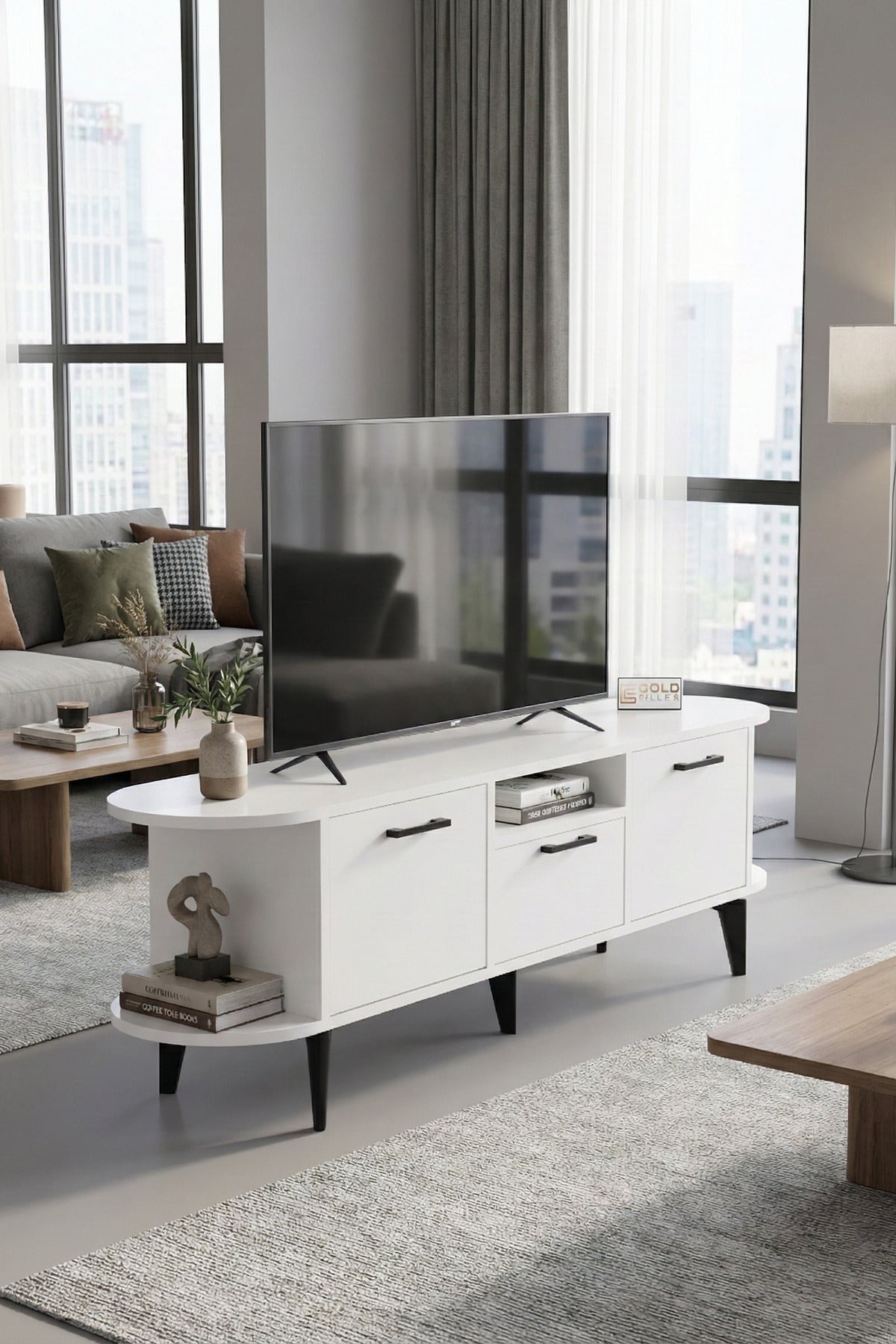 TV Sehpası 160 cm Modern 3 Kapaklı Tv Sehpa Çok Amaçlı Konsol Ünitesi Mira
