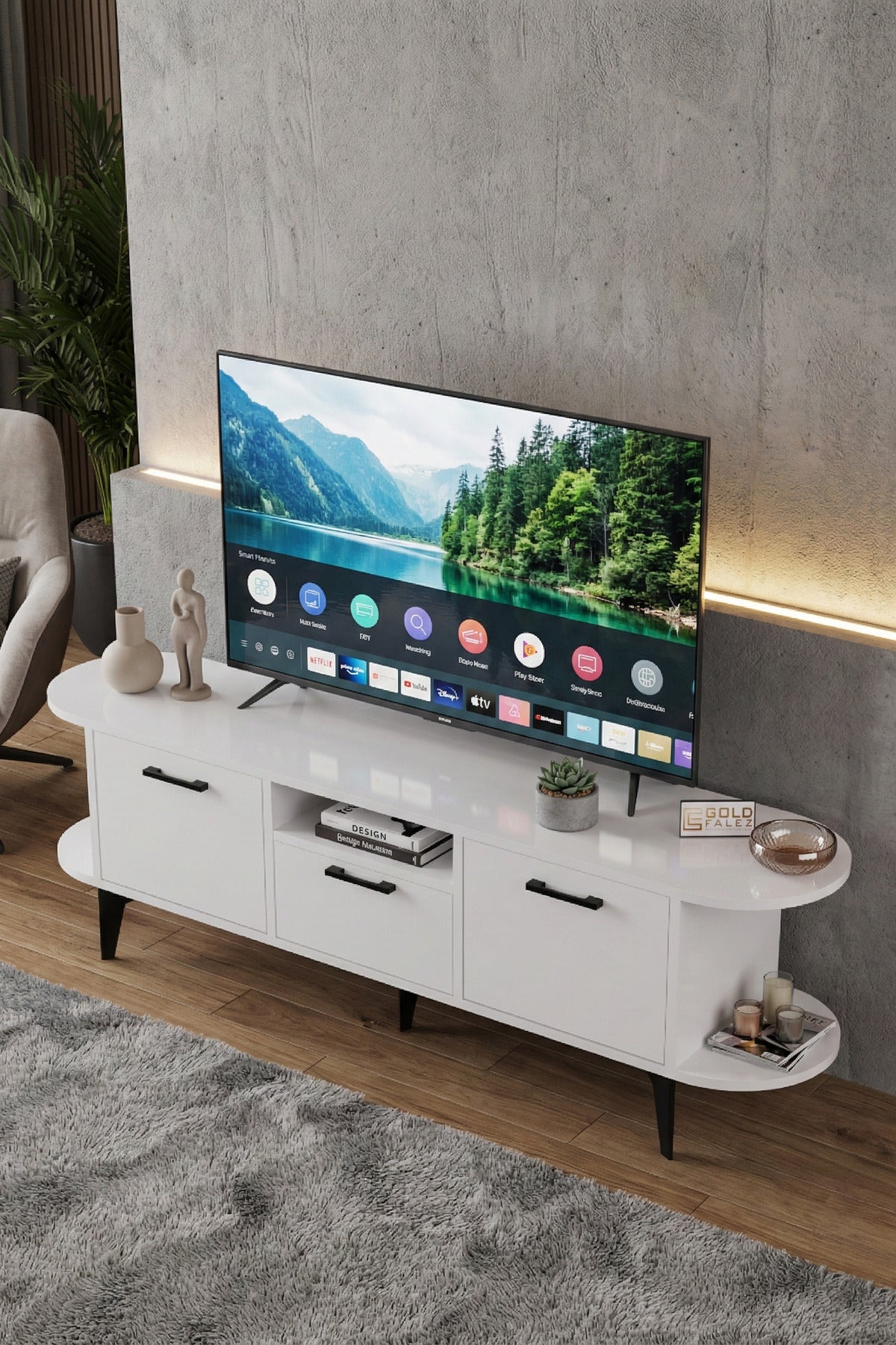 TV Sehpası 160 cm Modern 3 Kapaklı Tv Sehpa Çok Amaçlı Konsol Ünitesi Mira