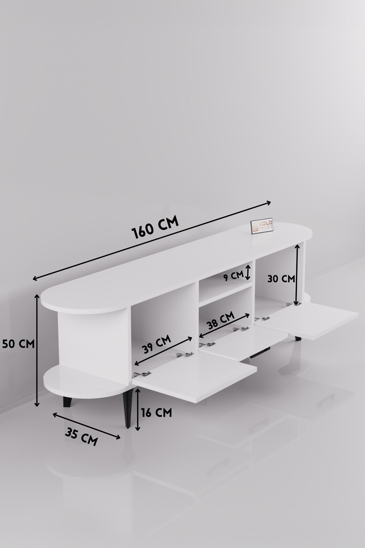 TV Sehpası 160 cm Modern 3 Kapaklı Tv Sehpa Çok Amaçlı Konsol Ünitesi Mira