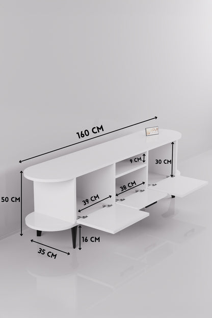 TV Sehpası 160 cm Modern 3 Kapaklı Tv Sehpa Çok Amaçlı Konsol Ünitesi Mira