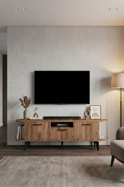 TV Sehpası 160 cm Modern 3 Kapaklı Tv Sehpa Çok Amaçlı Konsol Ünitesi Mira