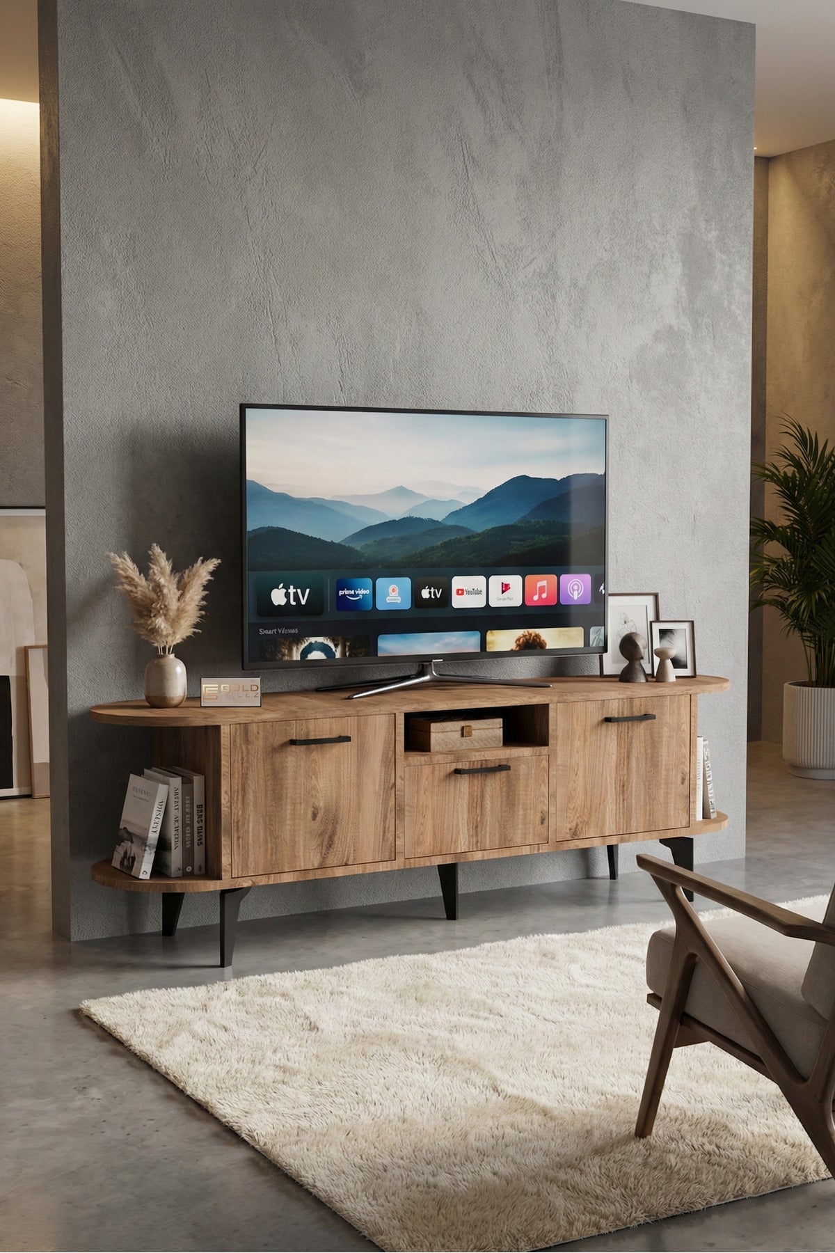 TV Sehpası 160 cm Modern 3 Kapaklı Tv Sehpa Çok Amaçlı Konsol Ünitesi Mira