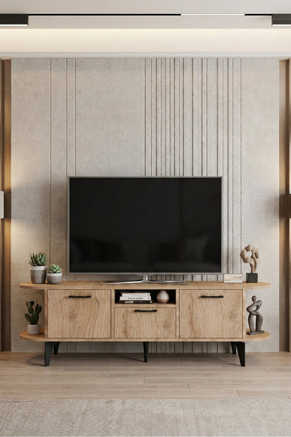 TV Sehpası 160 cm Modern 3 Kapaklı Tv Sehpa Çok Amaçlı Konsol Ünitesi Mira