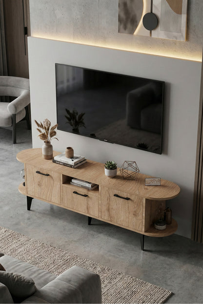 TV Sehpası 160 cm Modern 3 Kapaklı Tv Sehpa Çok Amaçlı Konsol Ünitesi Mira