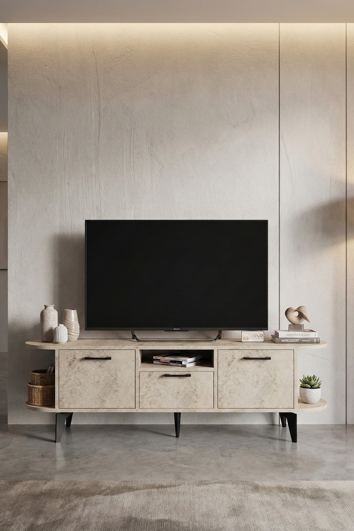TV Sehpası 160 cm Modern 3 Kapaklı Tv Sehpa Çok Amaçlı Konsol Ünitesi Mira