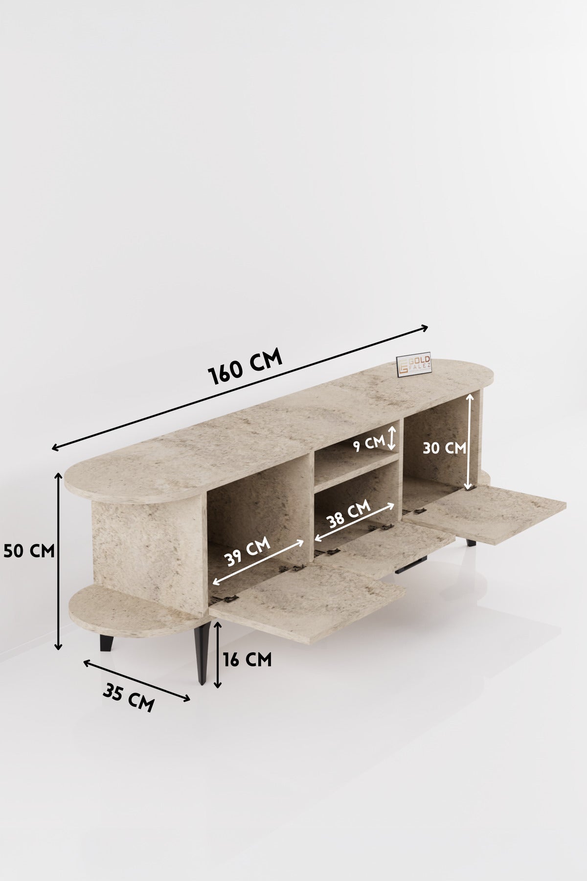TV Sehpası 160 cm Modern 3 Kapaklı Tv Sehpa Çok Amaçlı Konsol Ünitesi Mira