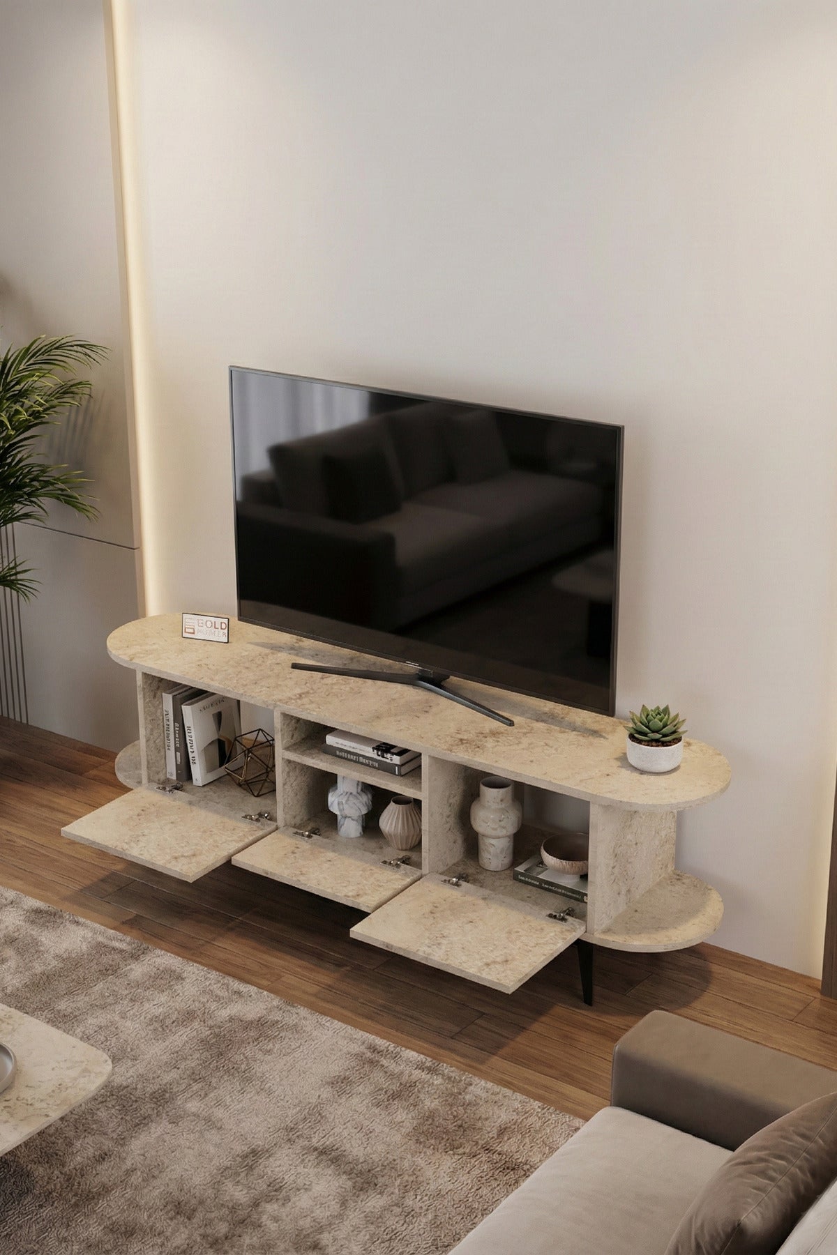 TV Sehpası 160 cm Modern 3 Kapaklı Tv Sehpa Çok Amaçlı Konsol Ünitesi Mira