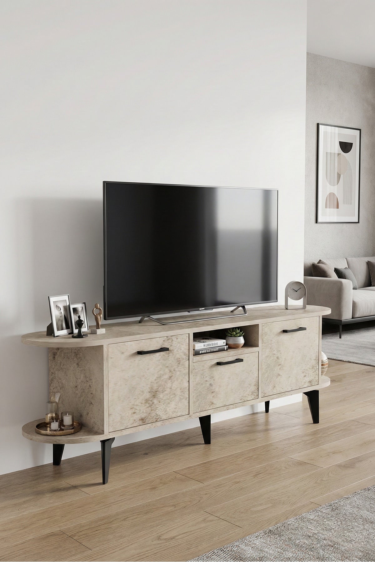 TV Sehpası 160 cm Modern 3 Kapaklı Tv Sehpa Çok Amaçlı Konsol Ünitesi Mira
