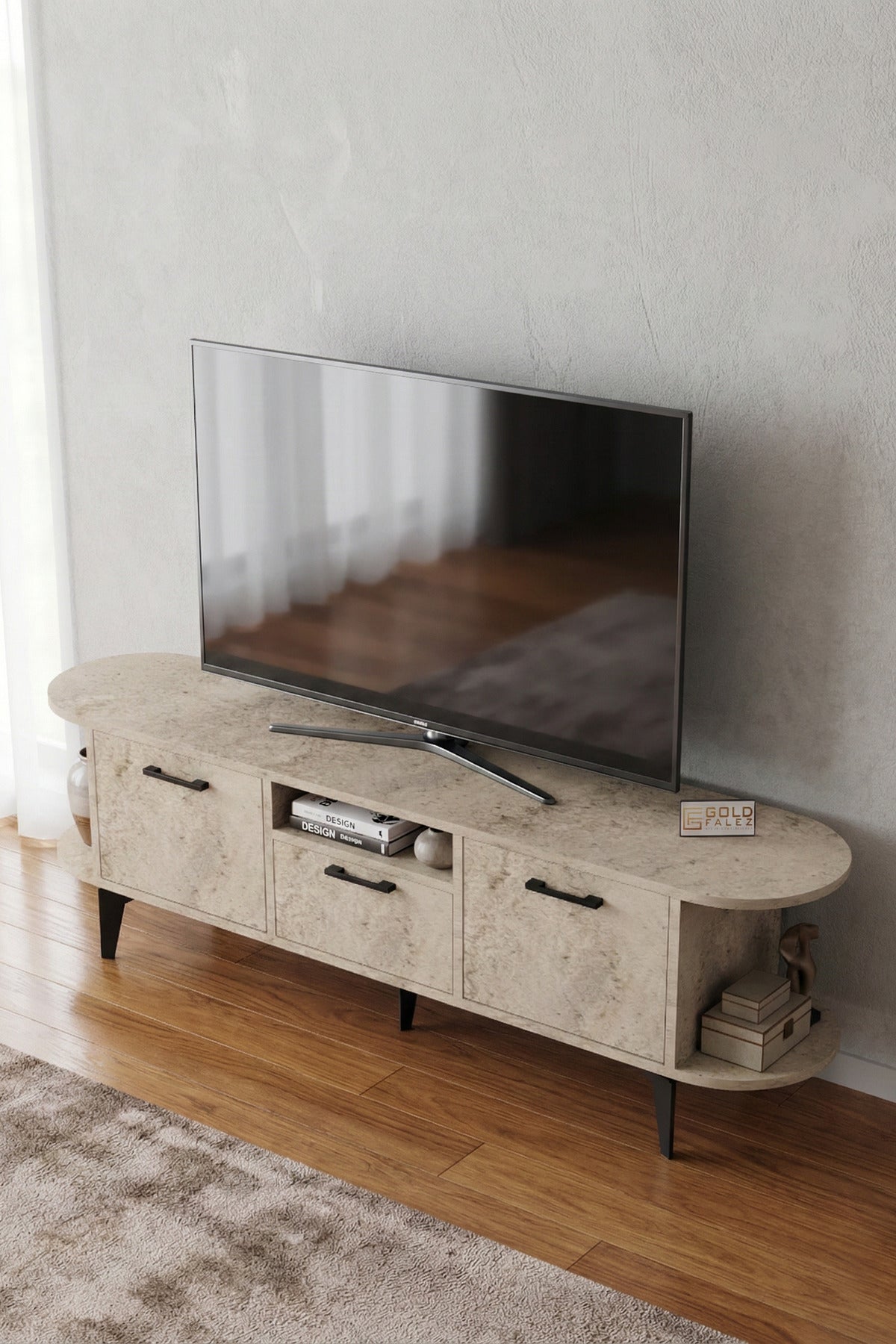 TV Sehpası 160 cm Modern 3 Kapaklı Tv Sehpa Çok Amaçlı Konsol Ünitesi Mira
