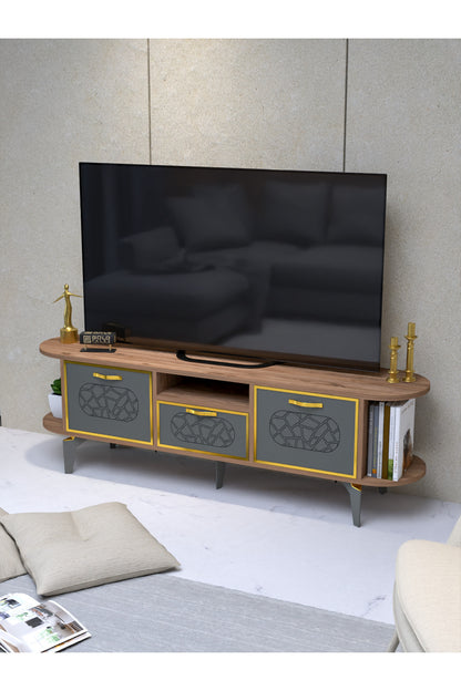 TV Sehpası 160 cm Modern 3 Kapaklı Tv Sehpa Çok Amaçlı Konsol Ünitesi Mira