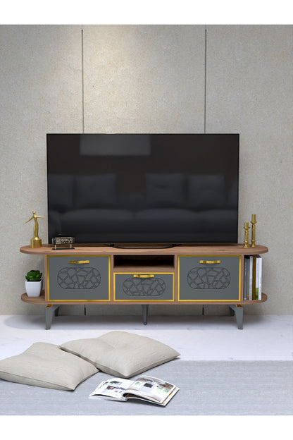 TV Sehpası 160 cm Modern 3 Kapaklı Tv Sehpa Çok Amaçlı Konsol Ünitesi Mira