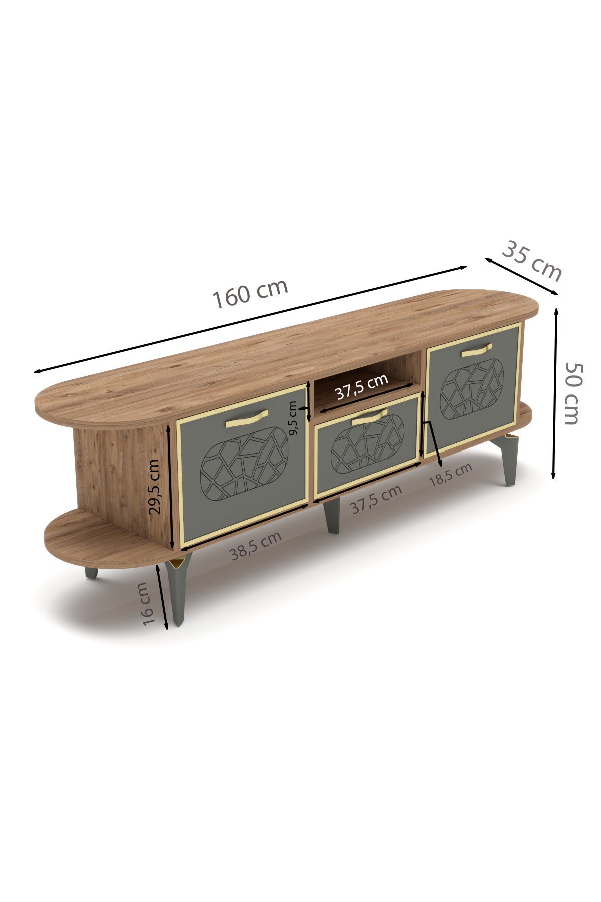 TV Sehpası 160 cm Modern 3 Kapaklı Tv Sehpa Çok Amaçlı Konsol Ünitesi Mira