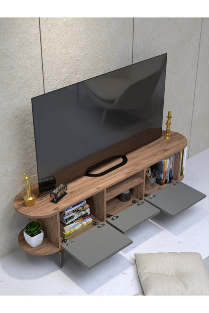 TV Sehpası 160 cm Modern 3 Kapaklı Tv Sehpa Çok Amaçlı Konsol Ünitesi Mira