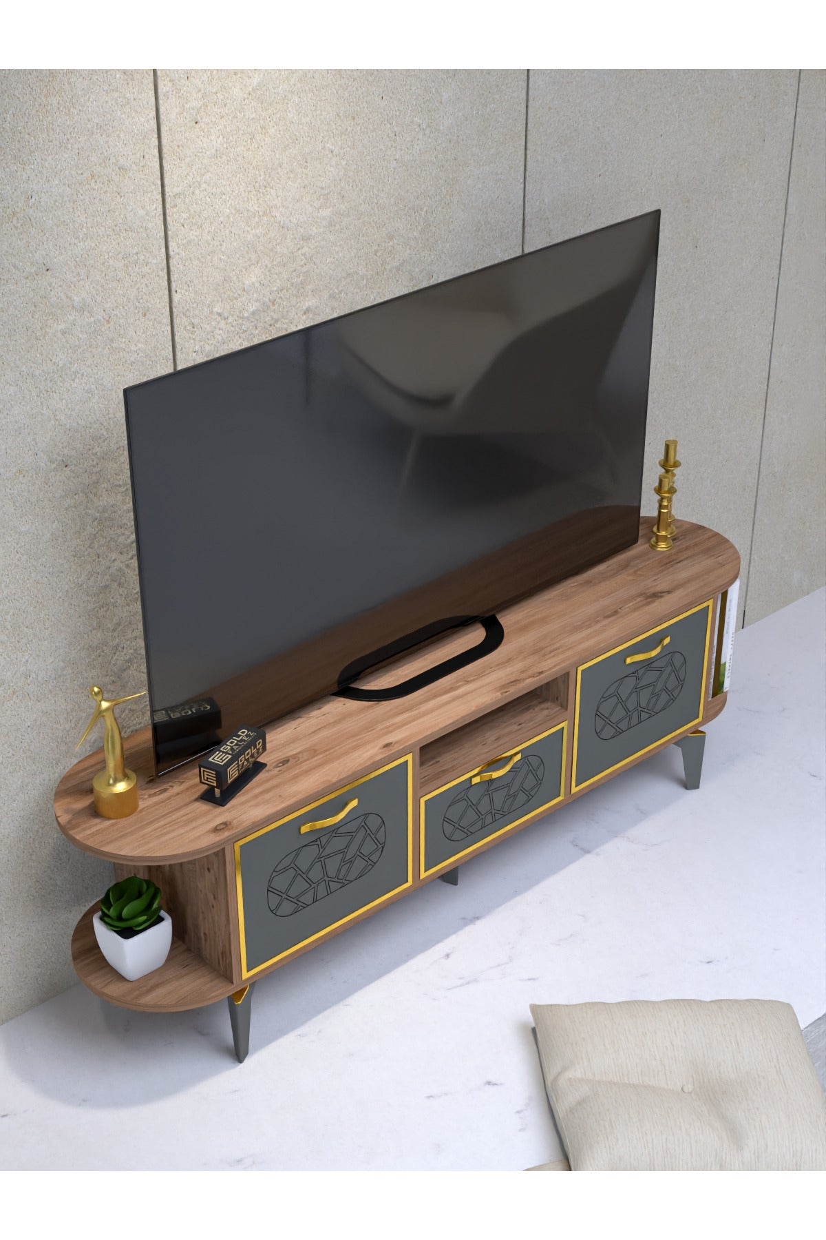 TV Sehpası 160 cm Modern 3 Kapaklı Tv Sehpa Çok Amaçlı Konsol Ünitesi Mira