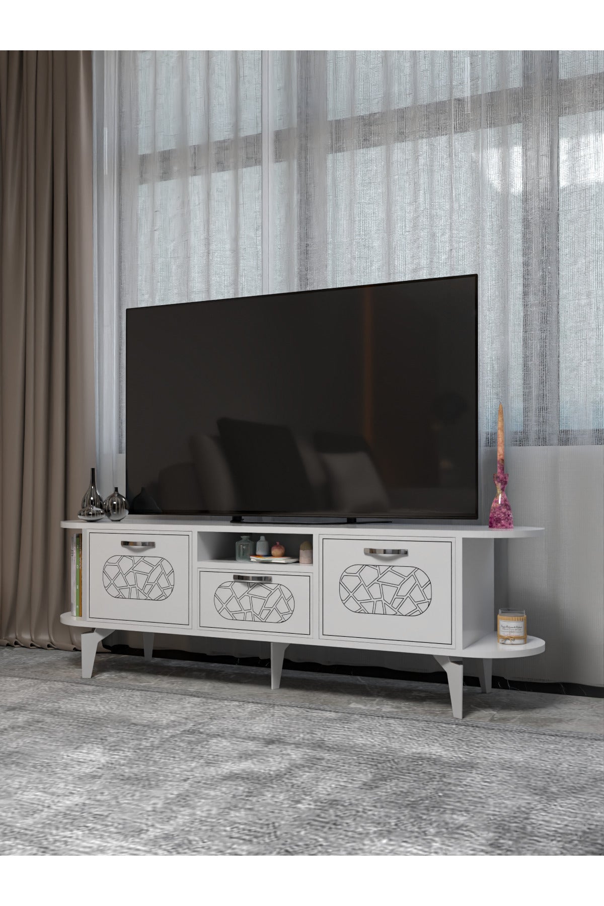 TV Sehpası 160 cm Modern 3 Kapaklı Tv Sehpa Çok Amaçlı Konsol Ünitesi Mira