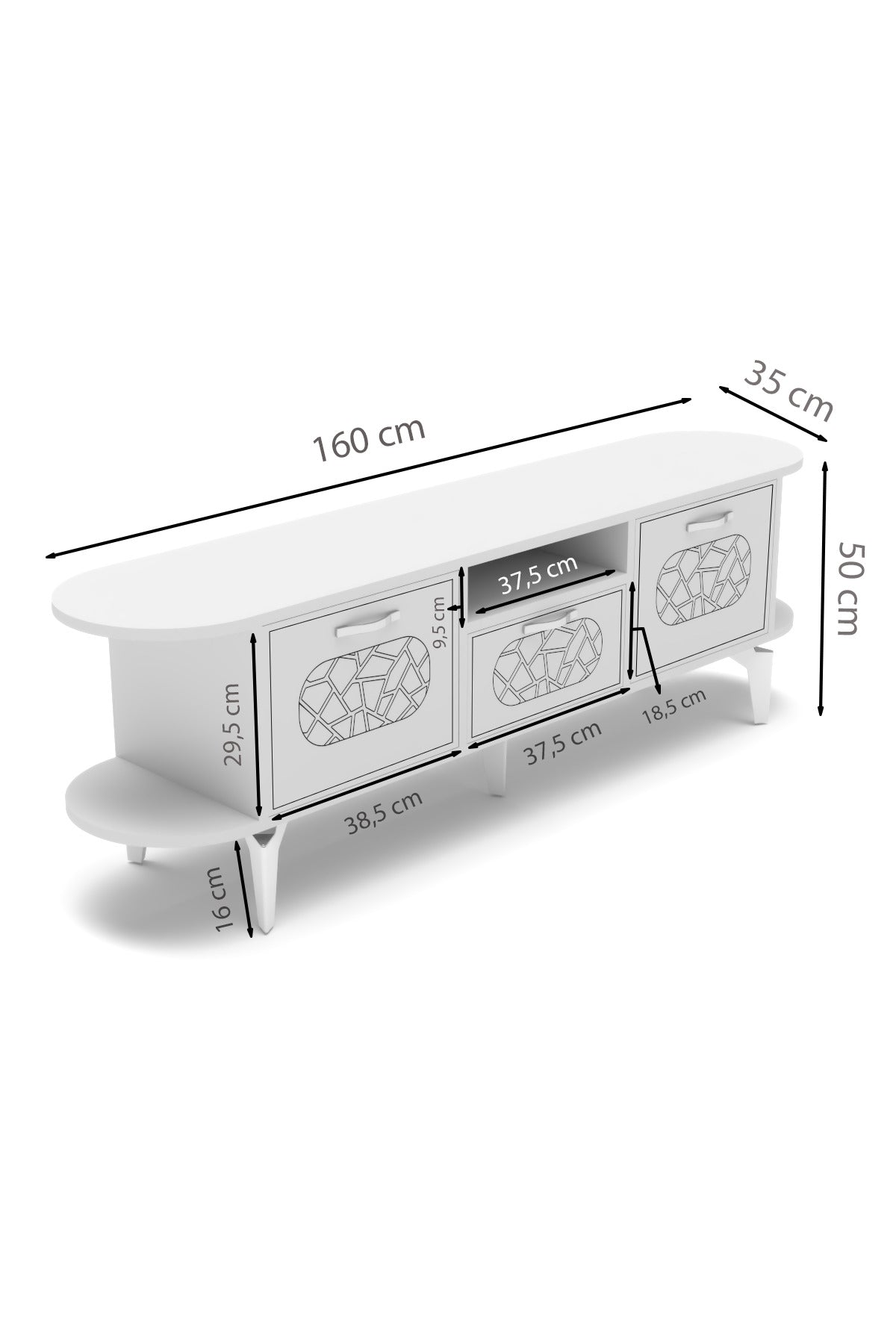 TV Sehpası 160 cm Modern 3 Kapaklı Tv Sehpa Çok Amaçlı Konsol Ünitesi Mira