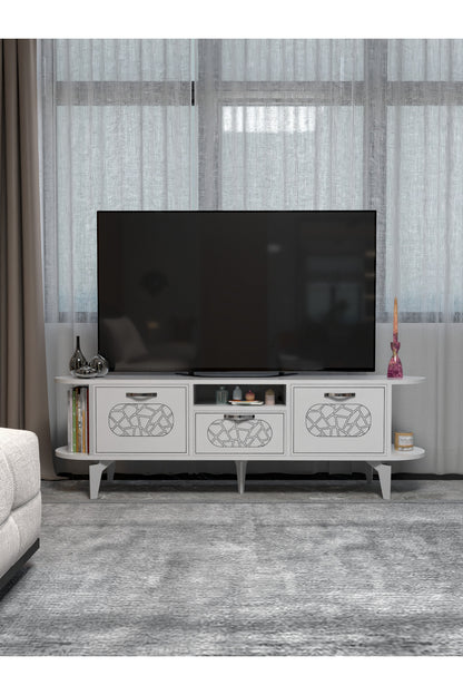 TV Sehpası 160 cm Modern 3 Kapaklı Tv Sehpa Çok Amaçlı Konsol Ünitesi Mira