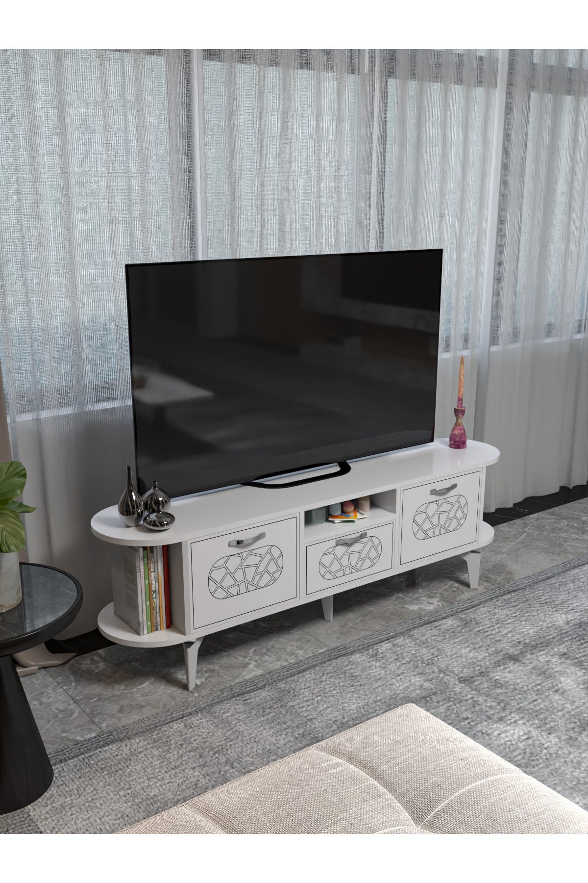 TV Sehpası 160 cm Modern 3 Kapaklı Tv Sehpa Çok Amaçlı Konsol Ünitesi Mira