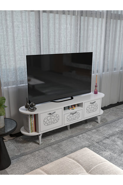 TV Sehpası 160 cm Modern 3 Kapaklı Tv Sehpa Çok Amaçlı Konsol Ünitesi Mira