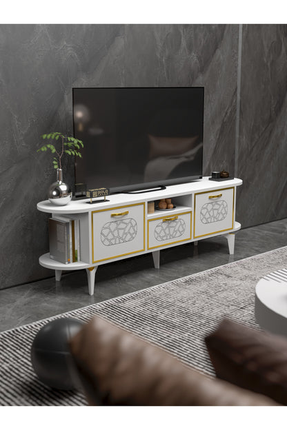 TV Sehpası 160 cm Modern 3 Kapaklı Tv Sehpa Çok Amaçlı Konsol Ünitesi Mira
