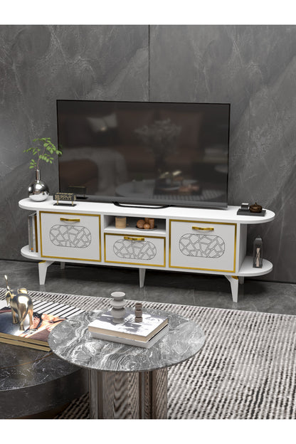 TV Sehpası 160 cm Modern 3 Kapaklı Tv Sehpa Çok Amaçlı Konsol Ünitesi Mira