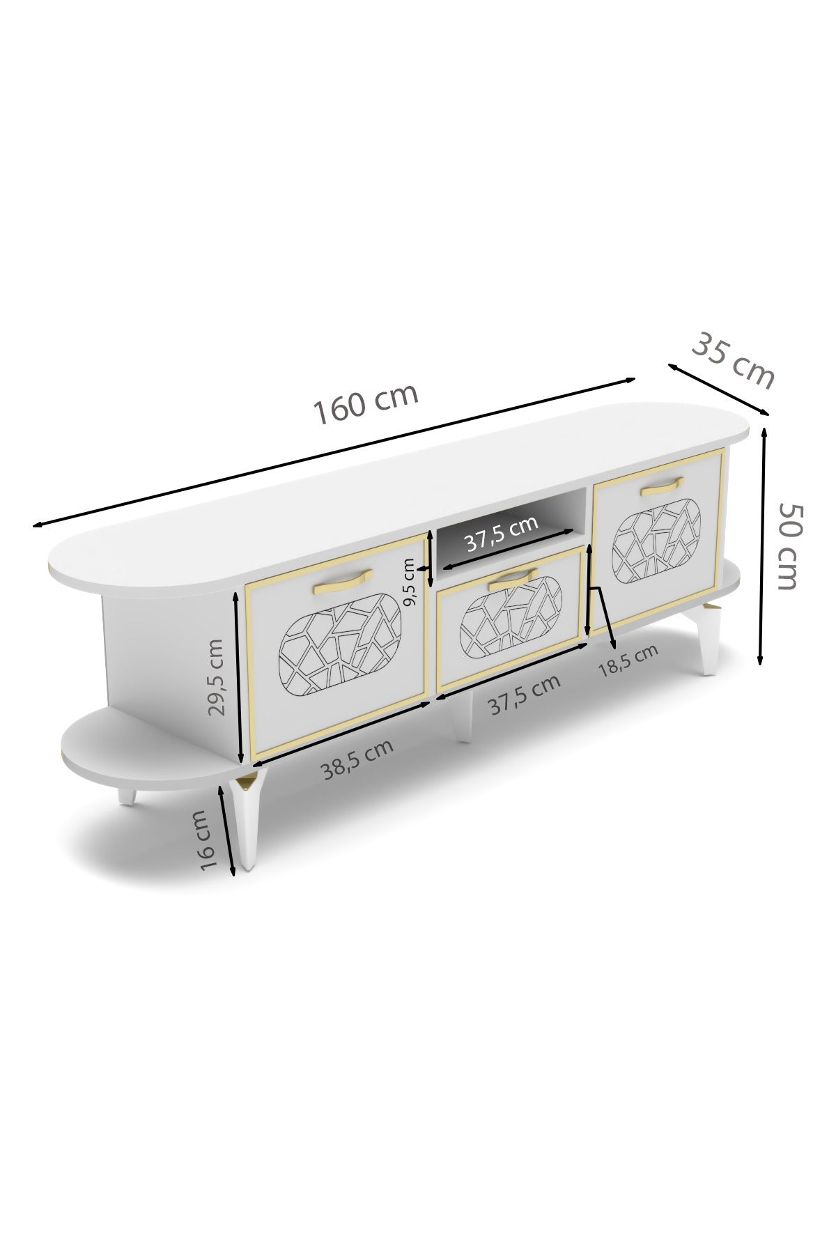 TV Sehpası 160 cm Modern 3 Kapaklı Tv Sehpa Çok Amaçlı Konsol Ünitesi Mira