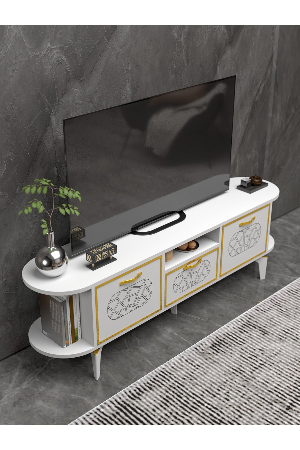TV Sehpası 160 cm Modern 3 Kapaklı Tv Sehpa Çok Amaçlı Konsol Ünitesi Mira