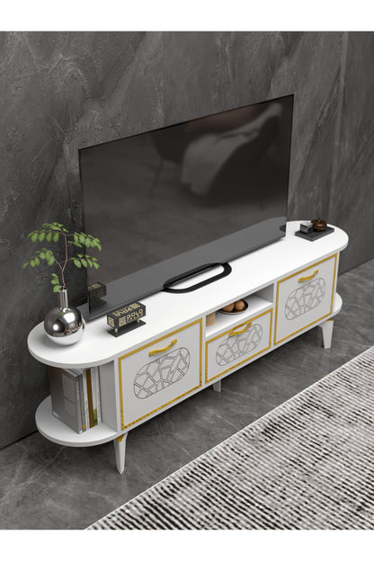 TV Sehpası 160 cm Modern 3 Kapaklı Tv Sehpa Çok Amaçlı Konsol Ünitesi Mira