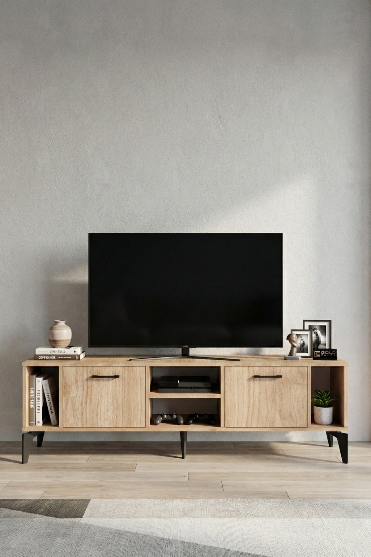 TV Sehpası 160 cm Modern Çok Amaçlı Dolaplı Raflı Televizyon Ünitesi Linya